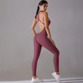 Women's Solid Sweet Summer/Spring Winter Skinny Fit Seamless Breathable Butt-Lifting Sports Suit Backless Full Length Yoga