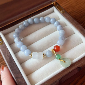 Fashion Stone Beads Jade Bracelet Handmade Aquamarine Stone Jade Beads Bracelet for Friendship Gifts