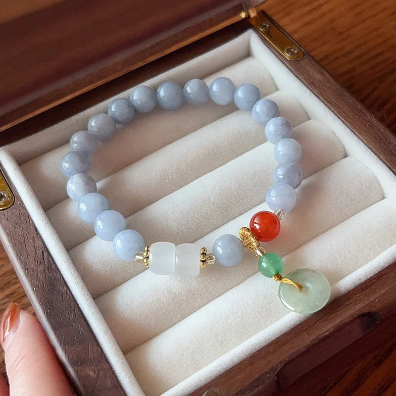 Fashion Stone Beads Jade Bracelet Handmade Aquamarine Stone Jade Beads Bracelet for Friendship Gifts