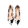 Elegant Evening Pumps for Women Cow Print Faux Horsehair Pointed Toe High Heels Slip-On Shallow Ladies Dress Shoes