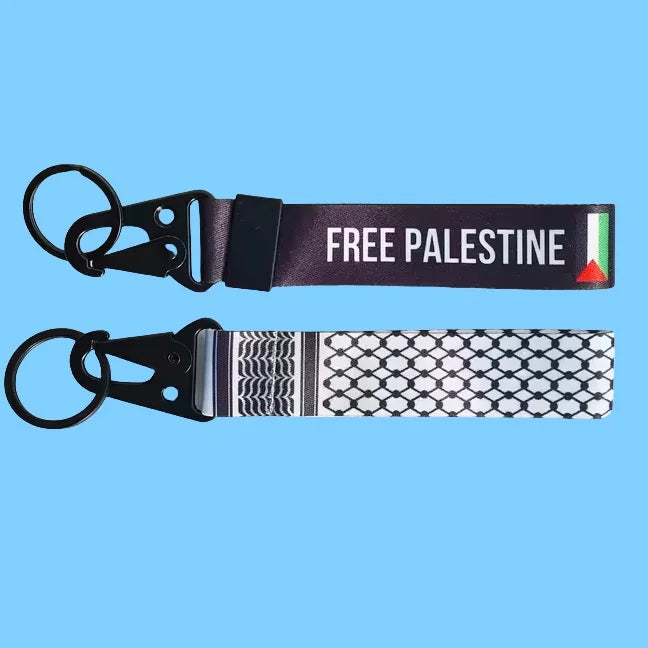 Woven Polyester Short Key Chain Lanyard with Customized Color and Palestine Keffiyeh Design Eco-Friendly Promotional Gift