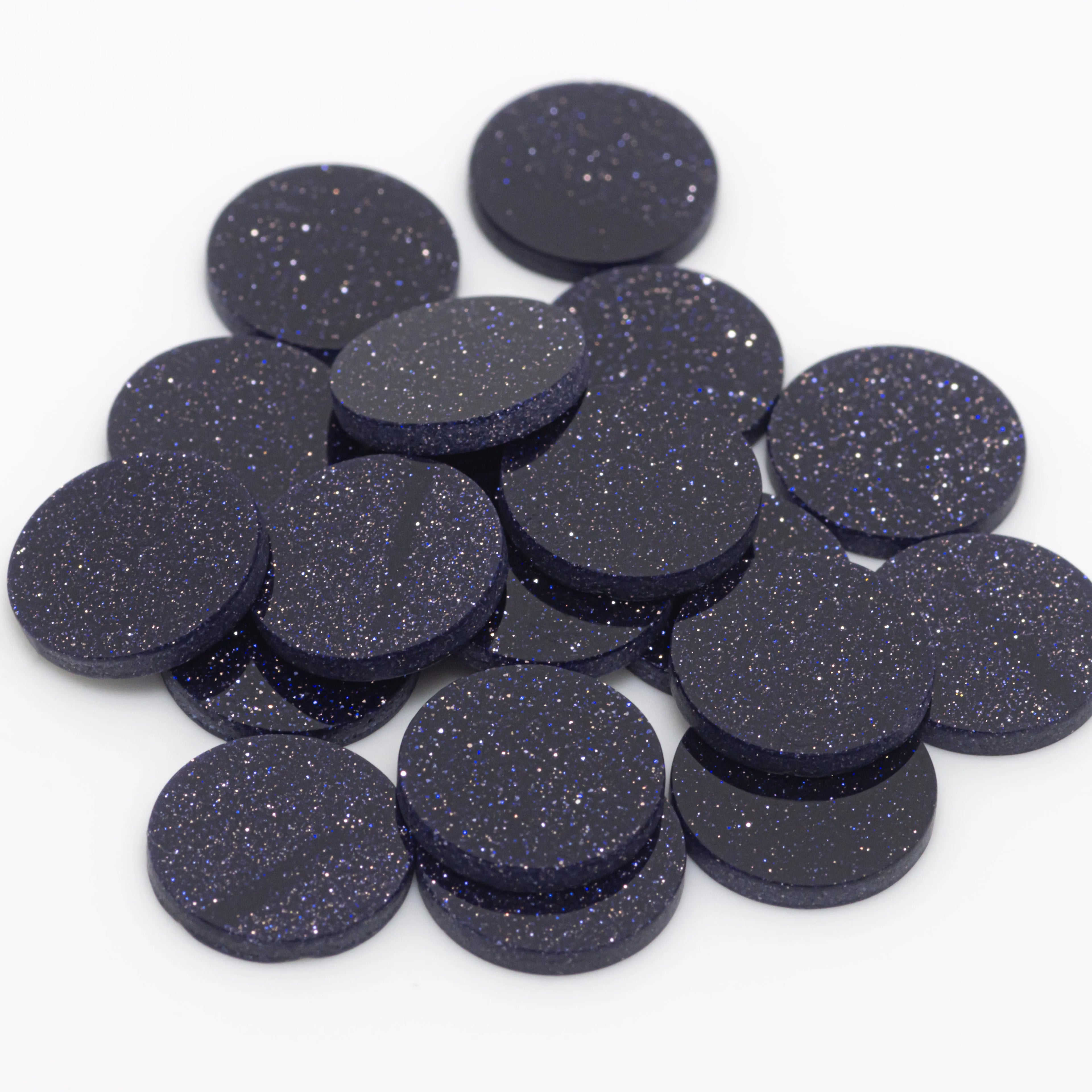 HanYu High Quality Round Shape Double Flat Round Disc Goldstone Gemstone 12mm Blue Sand
