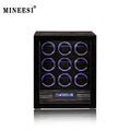 MINEESI 9-Slot Automatic Watch Winder Protective Case Wood Fingerprint Unlock Shaker Mechanical Watches LCD Touch Screen