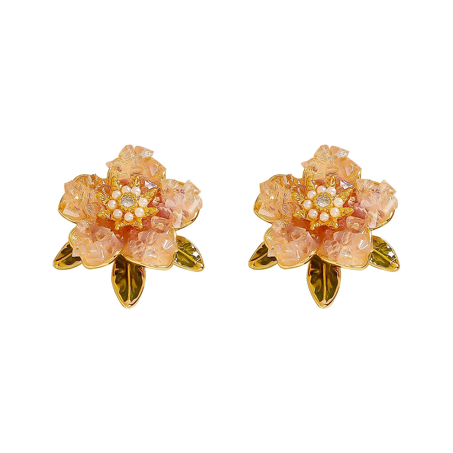 2023 New Unique Design Pink Flower S925 Silver Pearl Needle Earrings Gold Plated Stainless Steel for Party
