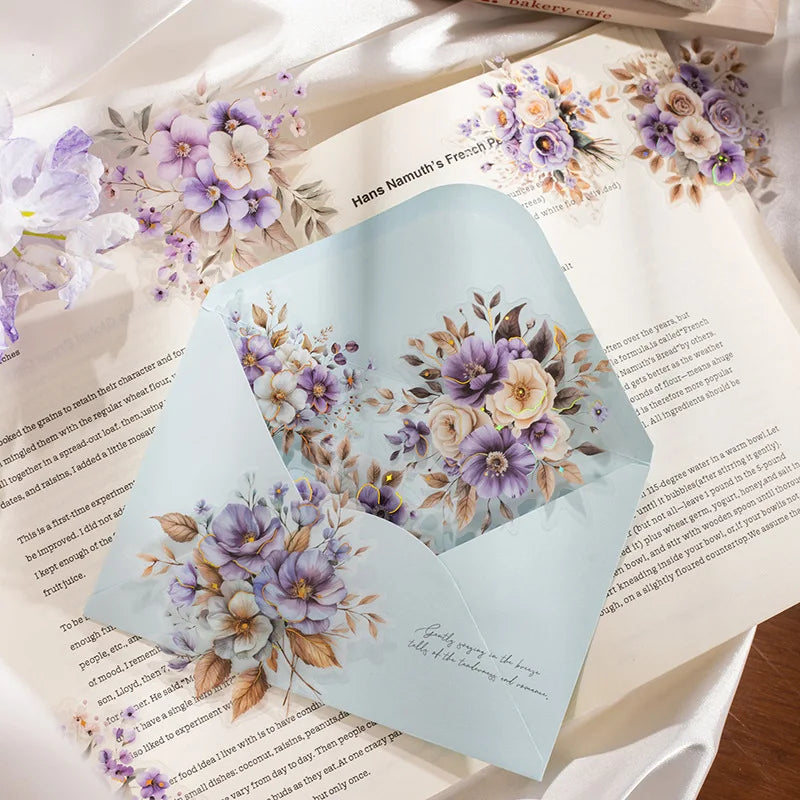 20pcs/pack Flower Island Bloom Series Flower Theme Stamping Stickers Handbook Material Stickers Flower DIY