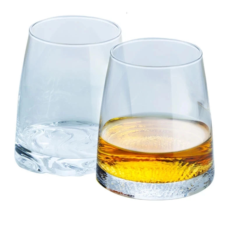 Edo Crystal Handmade Japanese Style Classic Whisky Glass Wave Frosted Bottom Transparent Old Fashioned Tumbler Wine Glass Wooden