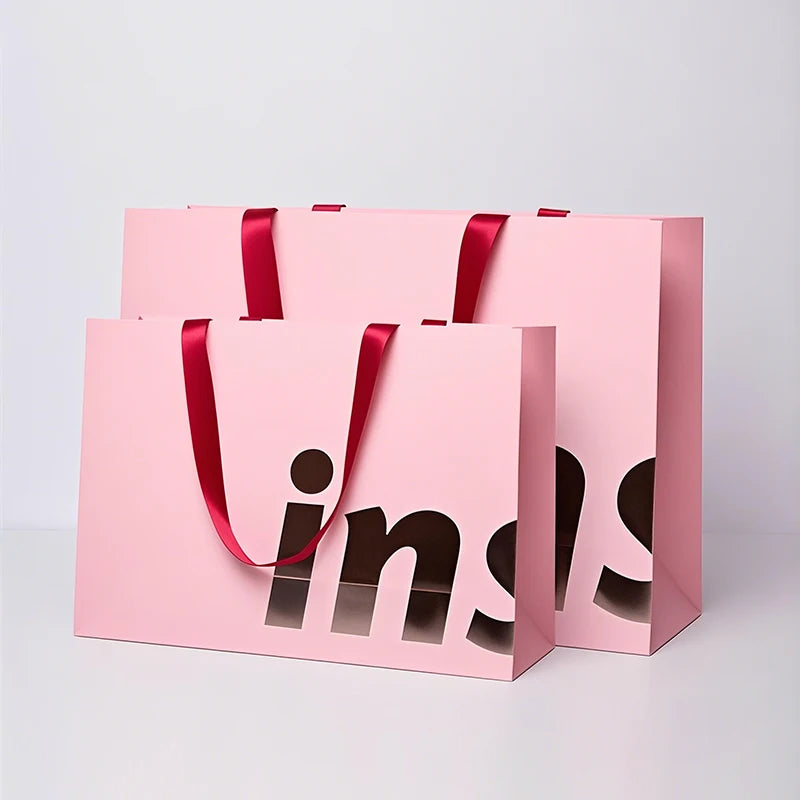 Hot Sale Custom Pink Paper Bag with Handle Luxury Gift Shopping Packaging Bag for Clothing with Logo Paperbag