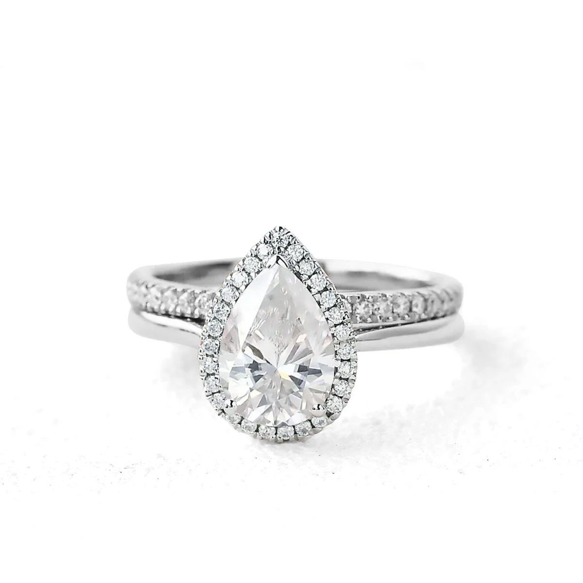 Fine Designer Jewelry Engagement Wedding Couple Ring Set 1 Carat Pear Cut D Color White Gold Moissanite Ring Silver