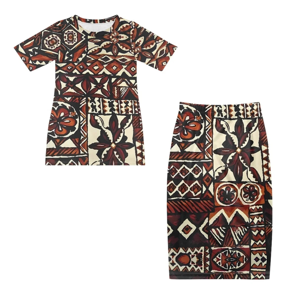 New Islander Puletasi Clothing Samoa Tapa Design Dresses Lady Short Sleeve Women Two Piece Set POD Customized Polynesian Dress
