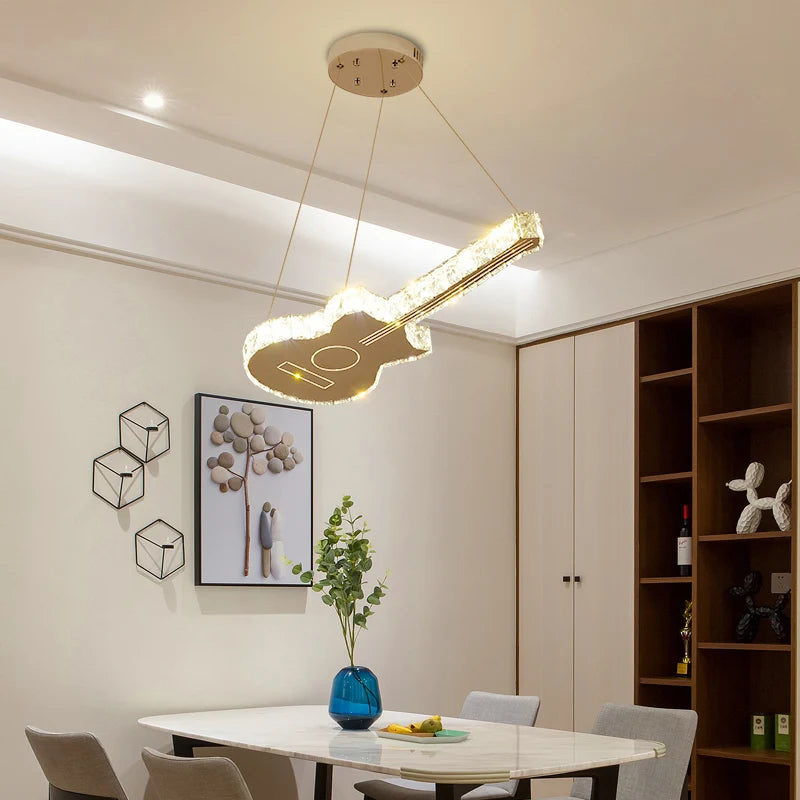 Living Room Decorative Guitar Shape Rings Crystal Small Chandelier Kitchen Bedroom Circle Nordic Modern Gold Led Pendant Light