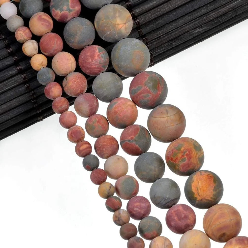 Matte Frosted Red Picasso Jasper Loose Gemstone 15.5 mm Round Beads for Gorgeous Jewelry Making