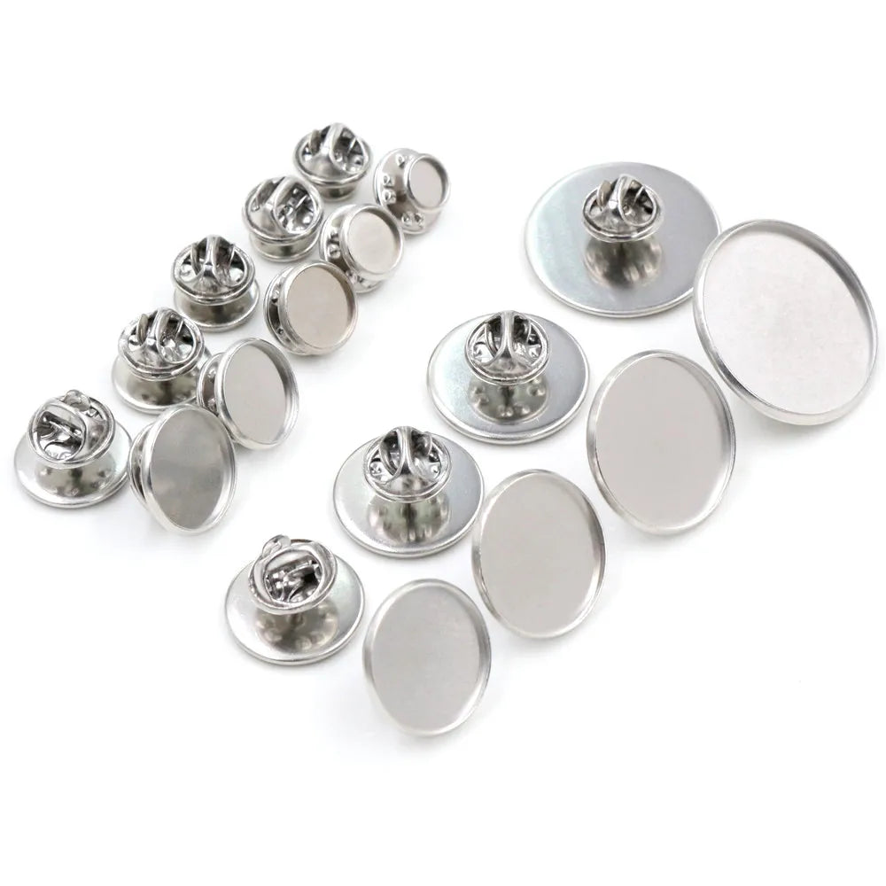 6/8/10/12/14/16/18/20/25mm Stainless Steel Brooch Style Cabochon Base Cufflink Spacer Settings Tie Tack Pins MegaBDM