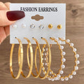 6Paris/Sets Pearl Rhinestone Earring Set Geometric Butterfly Pearl Twist Kit Studs Earring Elegant Inlaid Pearl Hoop Earrings