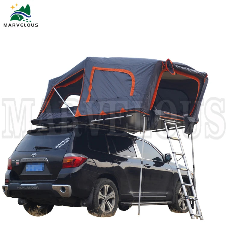 4 Person Waterproof Aluminum Roof Top Tent for Outdoor Camping Hard Shell Car Rooftop Tent with Oxford Fabric Ladder Accessory