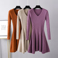Autumn and Winter New Sweater Bottoming Knitting Women Waisted A-Line Casual Dresses