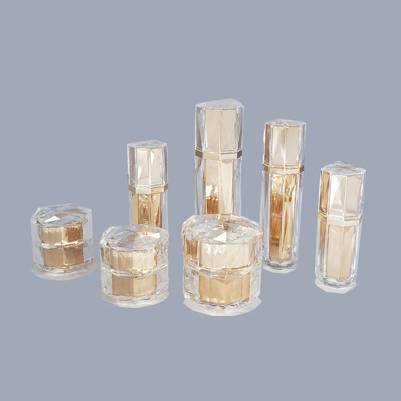 15g 30g 50g In-stock Rose Gold Empty Plastic Cream Jars 30ml 50ml 100ml Fancy New Design Ready to Ship Jar and Bottle Set