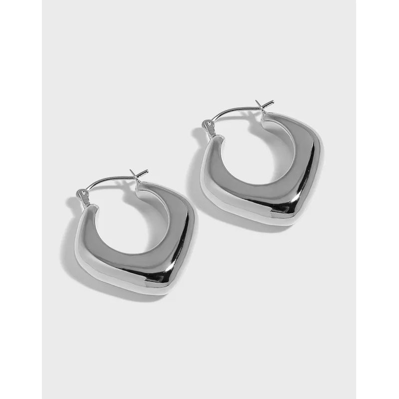 HEH630 100% 925 Sterling Silver Minimalist Retro French Geometric Glossy Chunky Hoop Earrings 18k Gold Plated Huggie Earrings