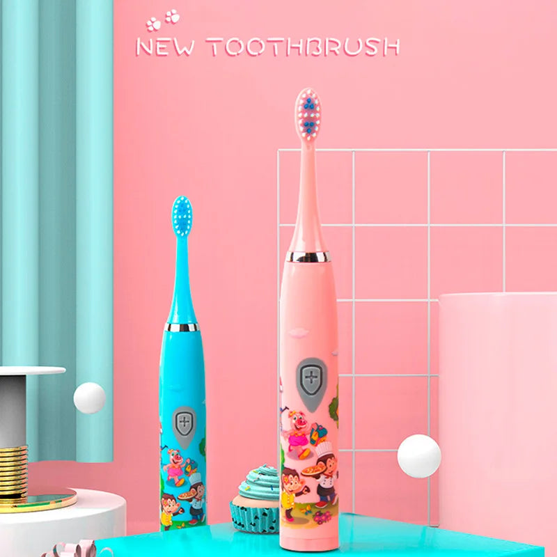 OEM Kid Sonic Electric Toothbrush for Children USB Rechargeable Cartoon Smart Children Toothbrush With 3pcs Soft Bristles