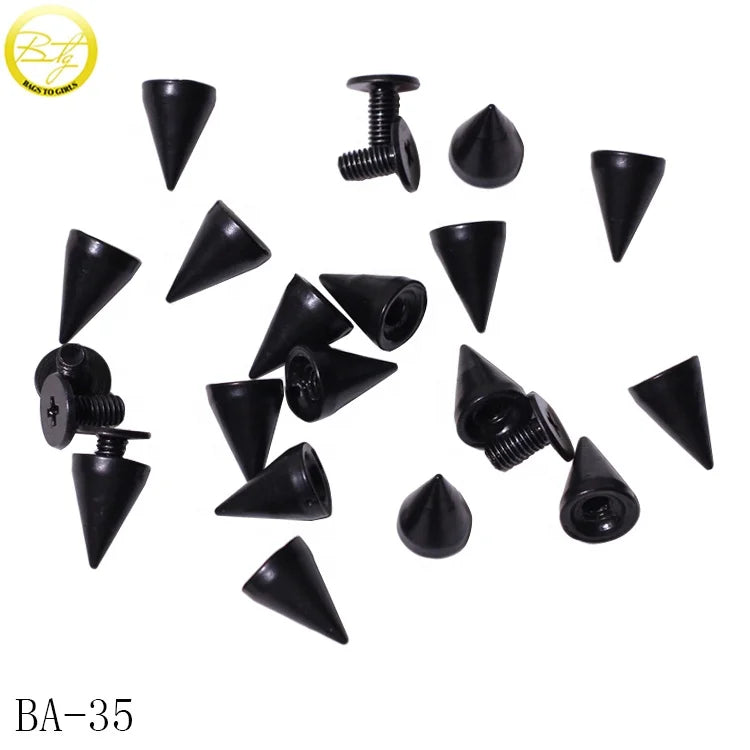 Wholesale Handbag Fittings Cone Shape Zinc Alloy Chicago Screws Matter Black Rivets Head for Leather Craft