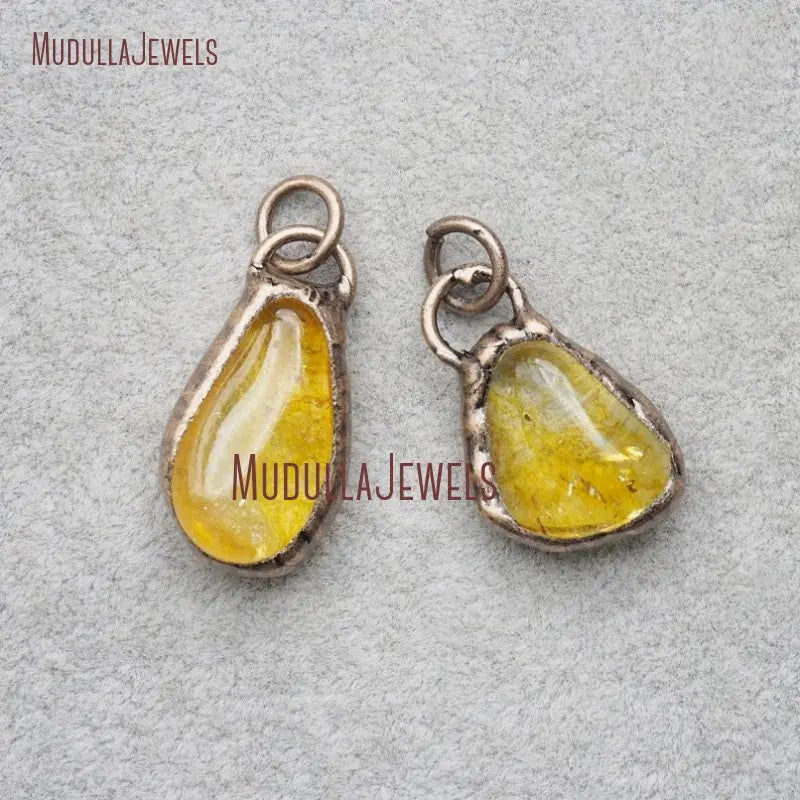 PM36845 Copper Plated Crystal Pendant with Soldered Citrine Drop for Children Quartz As Main Stone