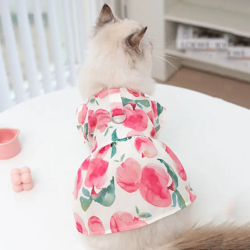 Spring/Summer Thin Dog Clothes Watercolor Peach Pet Harness Dress for Teddy and Pomeranian Puppies