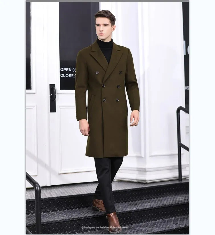 Autumn and Winter New Double-sided Wool Coat Korean Version Double-row Men's Trend Mid-length Trench Coat