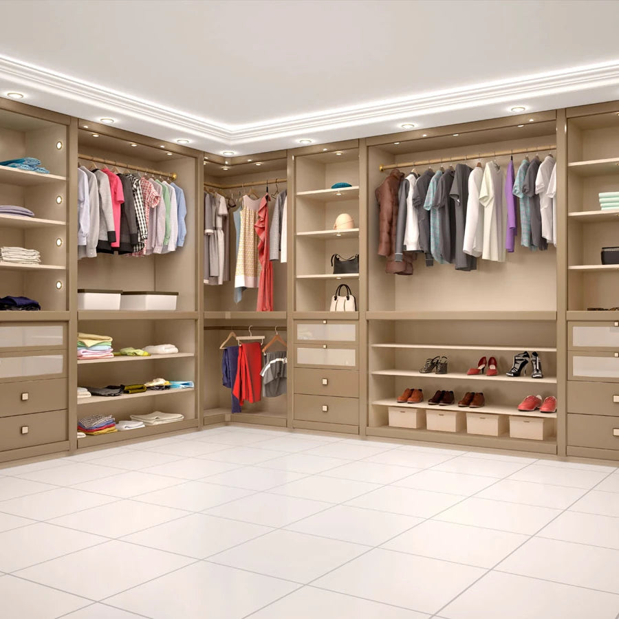 Modern Modular Bedroom Wardrobe with Laminate or Marble Countertop Faucet Drawer Basket Custom Clothes Cabinet