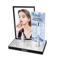 Luxury Double Backboard Acrylic Makeup Display Rack with Changeable Graphic Panel & Printed Logo Bottom Beauty Product Showcase