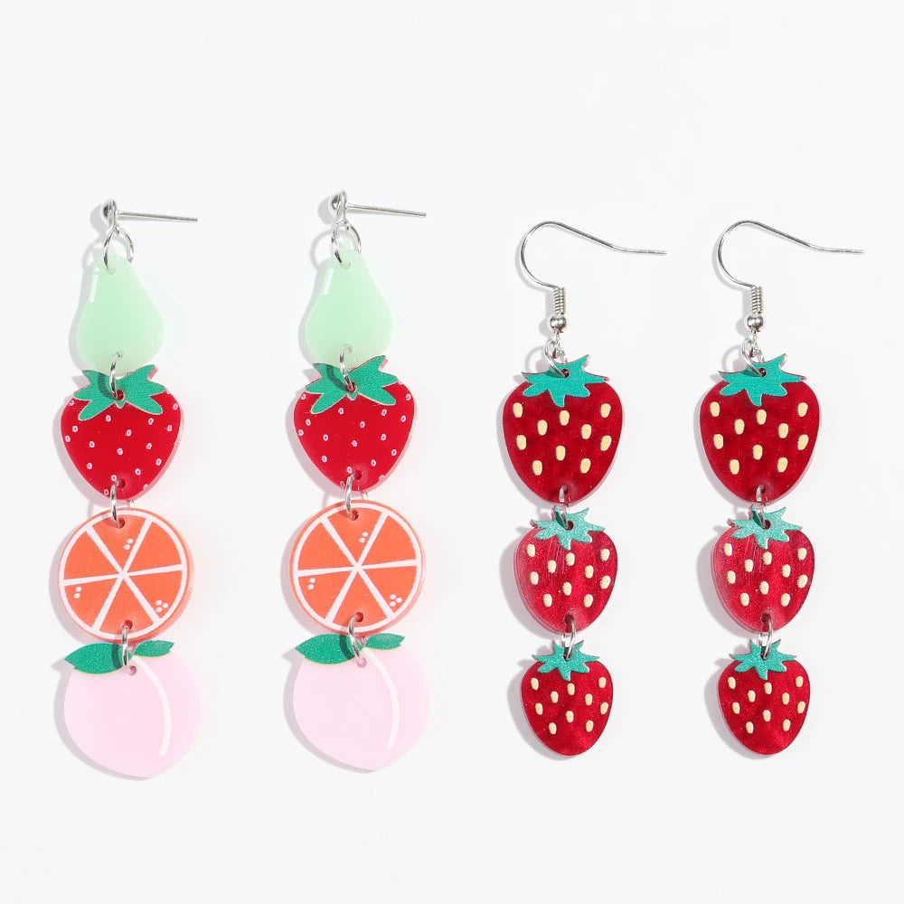 Sweet Designer Cute Strawberry Orange Peach Fruit Trendy Micro Insert Drop Earrings Acrylic Resin Lucite Women's Party Jewelry