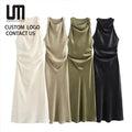 Clearance Sales Elegant Women Satin Slim Long Dress Sexy Sleeveless O Neck Sustainable OEM Service Latest Products