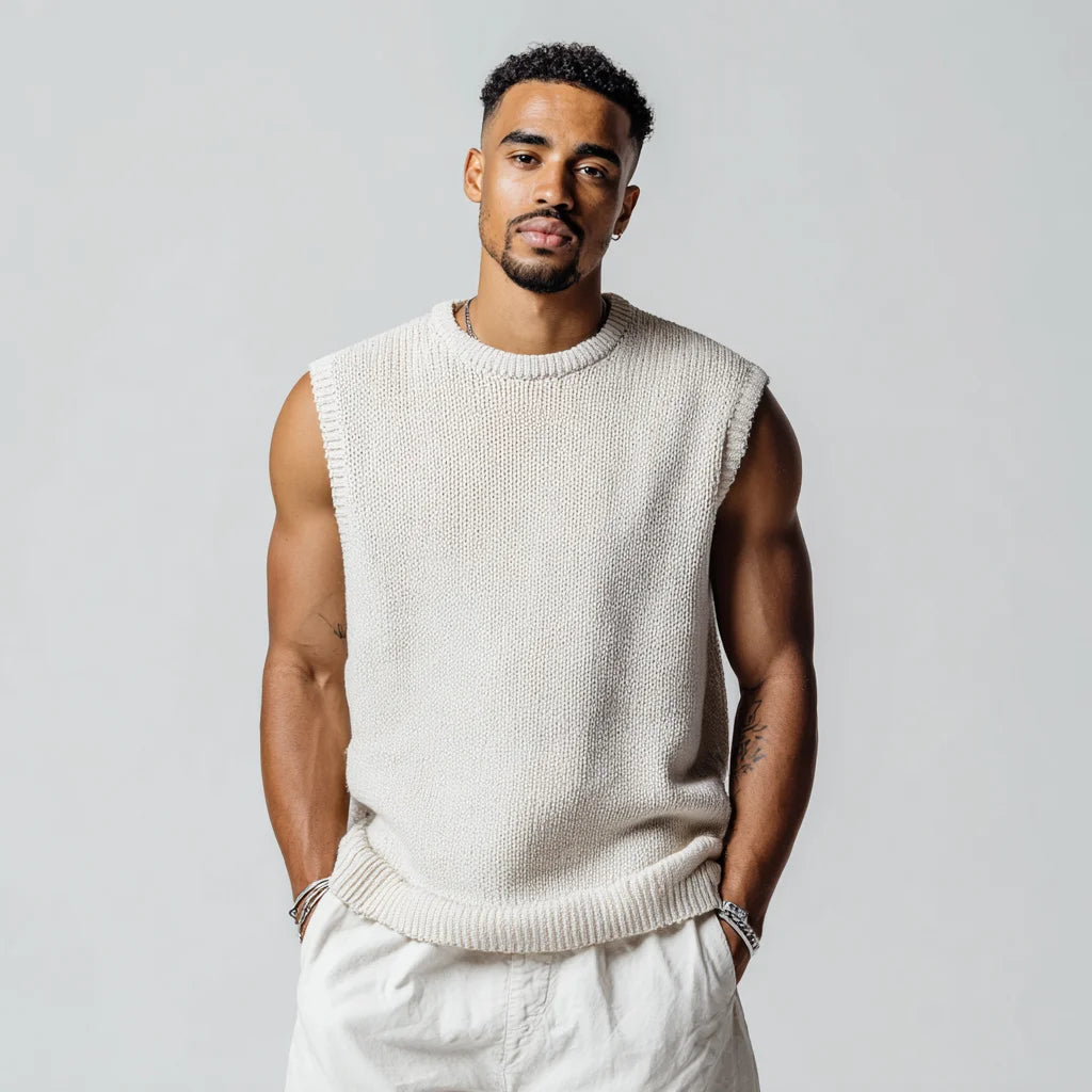 Men's Preppy Style Crew-Neck Sweater Vest Essential Ultralight Knitted Cotton for Comfort and Style