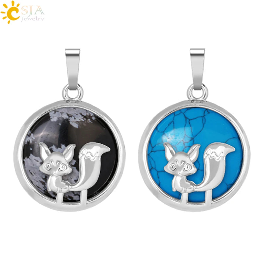 CSJA Wholesale Natural Healing Reiki Jade Malachite fox Crystal Gemstone Quartz Pendant Charm For Jewelry Making H112