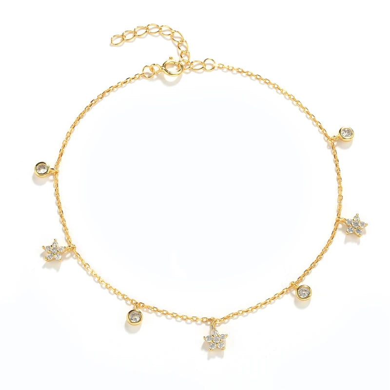 QLEESI a Variety of S925 Sterling Silver Summer Fashion Trend Beach Anklets 18k Gold Plated