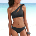 2023 Women's Sexy Hollow Out Push-up Bikini One Shoulder Thong 2 Piece Swimsuit with Front Logo Eco-Friendly Quick Dry