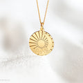 Minimalist 18K Gold Plated Sun and Moon Engraved Coin Pendant Necklace Waterproof Gold Necklace for Women Girls