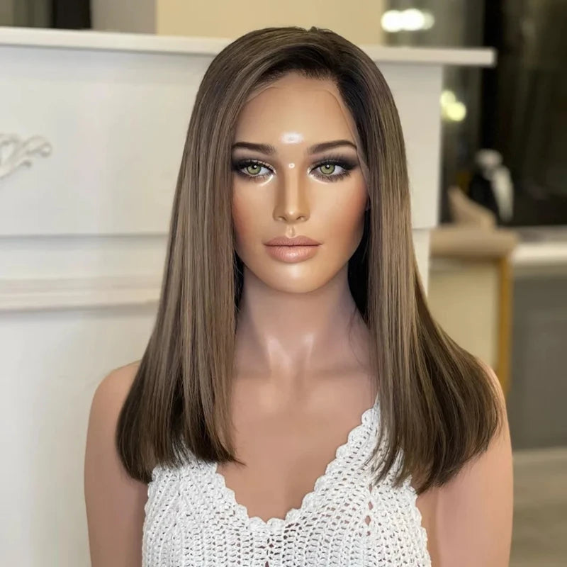 Hot Selling SDD Double Drawn Brown Color Short Bob Top Quality European Virgin Human Hair Bleach Knots Lace Front Wig for Woman