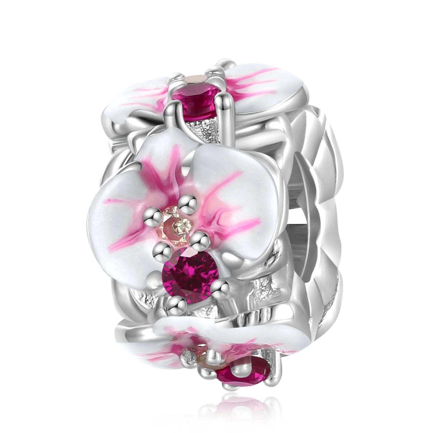 Flower Charm with CZ for Women Bracelet Authentic 925 Sterling Silver Enamel Beads for Dropshipping Wholesale Jewelry