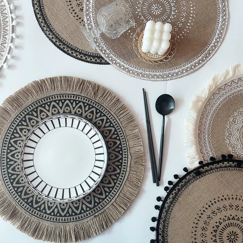 Round Woven Coasters Placemats Cotton Linen Table Potholders Jute Decorative Mats