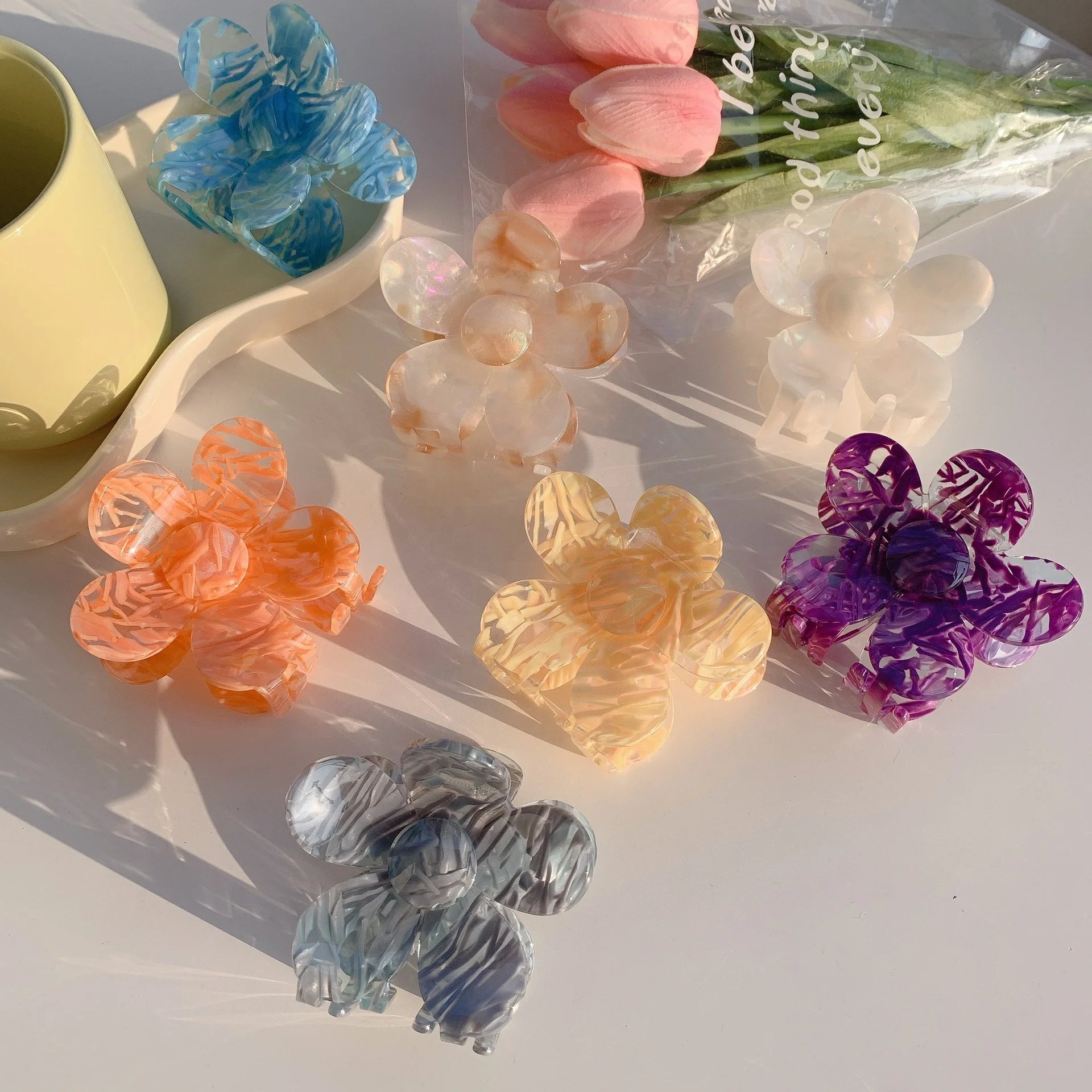 Women's Handmade Custom Cellulose Acetate Hair Claw New Vintage Floral Creative Mix Color Hair Accessory Simple Style