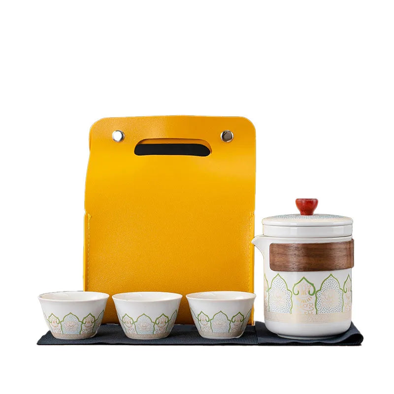 Travel Tea Set Asian Zen Stoneware Ceramic Cup Eco-Friendly Portable One Pot Two Cups Outdoor Camping Kung Fu Tea Drinkware Set
