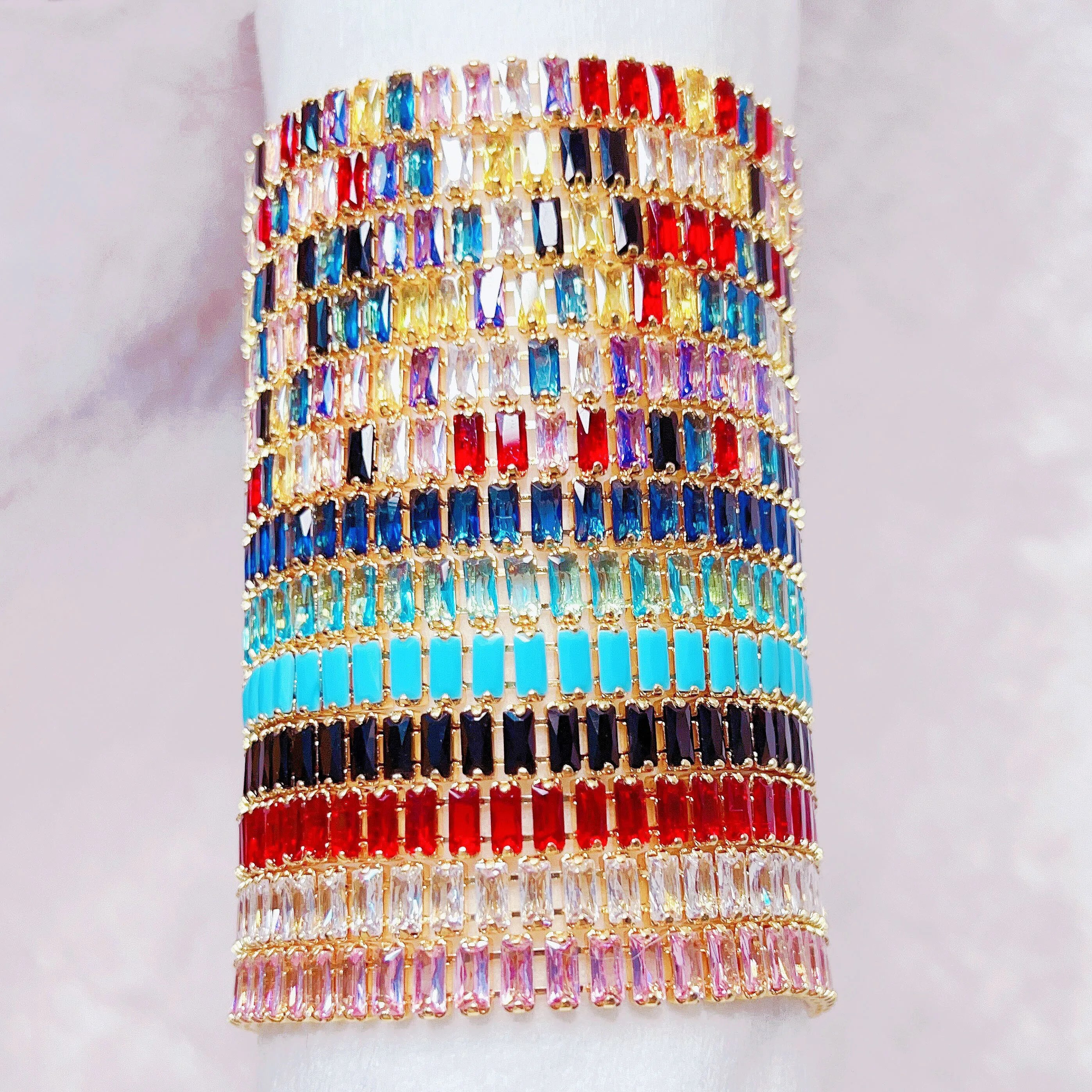 18k Gold Plated Women Accessories Jewelry Tennis Bracelet Fashion Rainbow Cubic Zirconia Tennis Chain Cz Bracelet