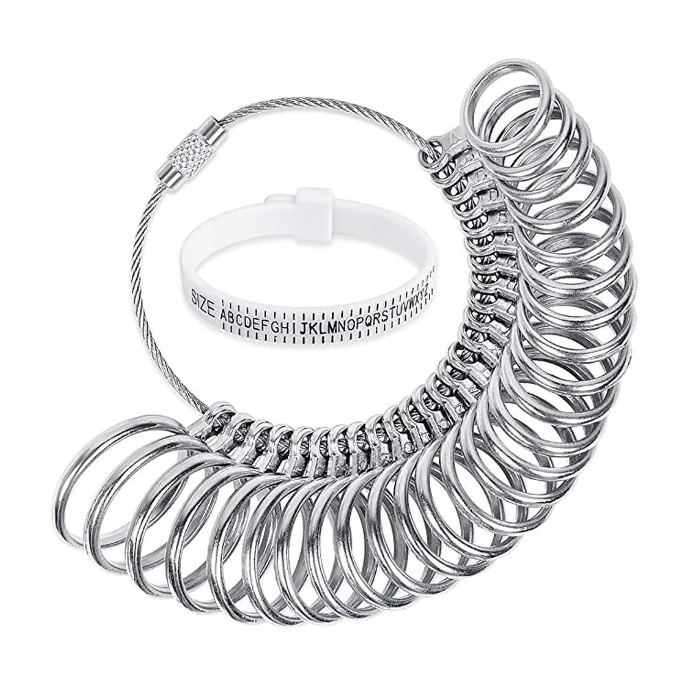 2pcs Jewelry Sizing Tools US/UK/HK/EU/JP/Korea Ring Sizer Plastic Finger Gauge with Metal Ring Sizers for Alloy Rings