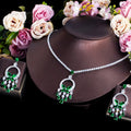 Shimmering Noble Green Cubic Zirconia Chandelier Tassel Drop Big Necklace and Earrings Nigerian Women Prom Wedding Jewelry Set