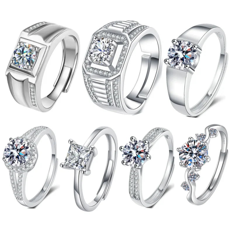 Wholesale  GRA Diamond Moissanite Ring Adjustable Resizable 925 Sterling Silver Wedding Engagement Bridal Women Fine Jewelry