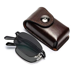 MK24012505 New Metal Folding Photogray Reading Glasses Square Portable Foldable Blue Light Blocking Progressive Lens With Case
