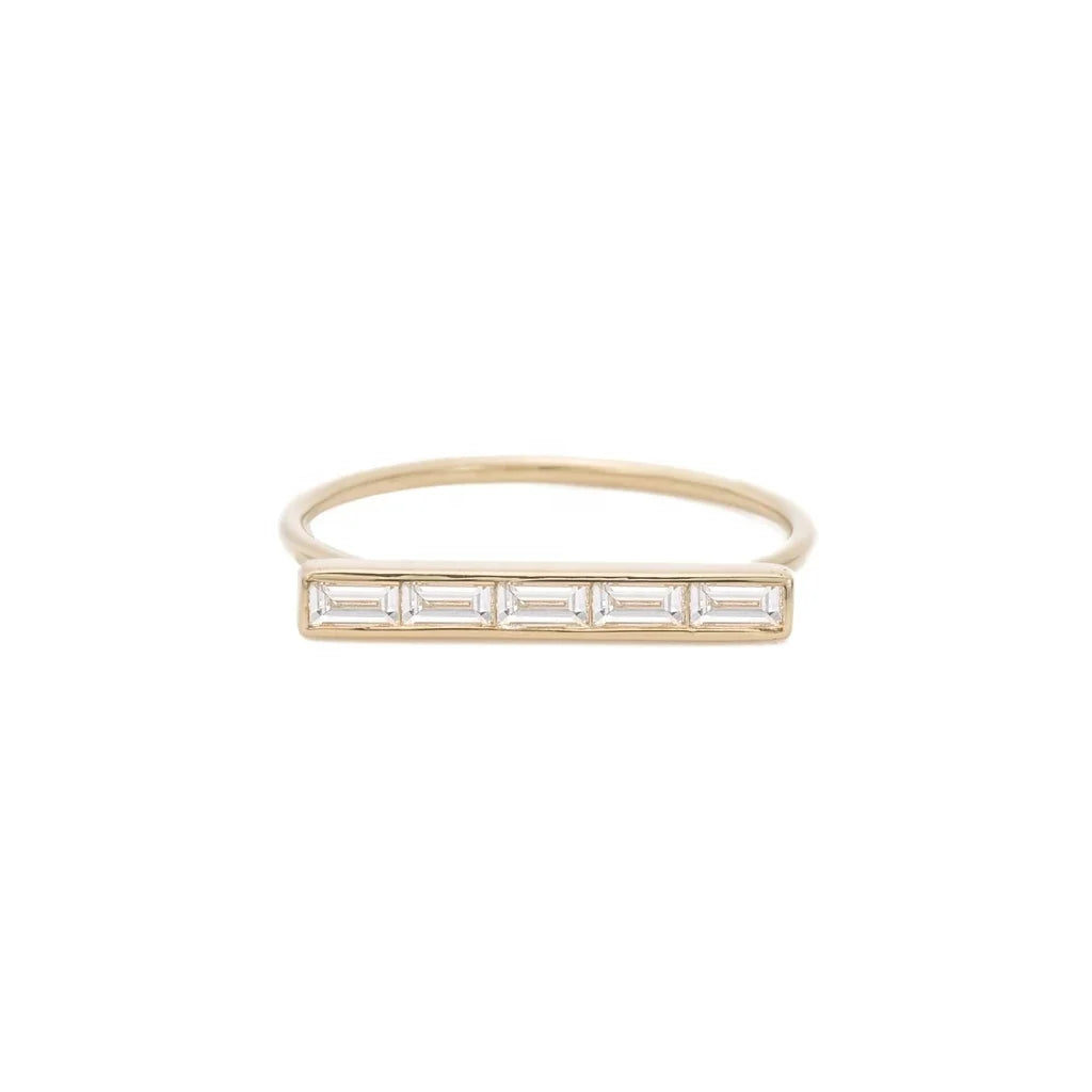 925 Sterling Silver Delicate 18k Gold Shinning Stacking Baguette Bar Ring Jewelry 2021