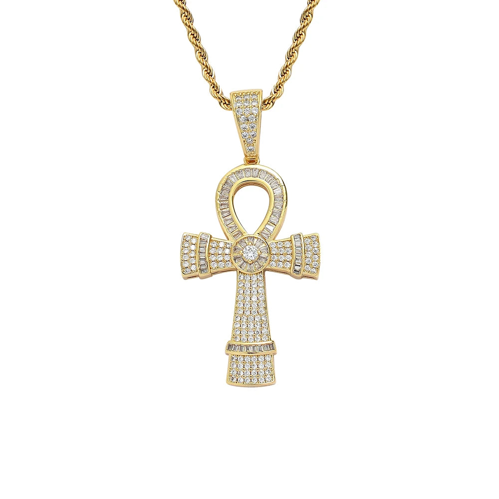 CN335  Brass Prong Setting Zircon Anka Cross Pendants Iced Out Hip Hop CZ Necklace Bling Bling Jewelry