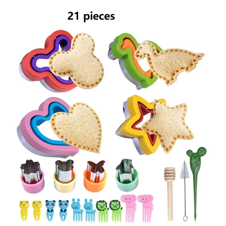 Stainless Steel Sandwich Cutter with Sealer Fruit Cutter and Fruit Fork 21pcs/set Bento Bread Crust Cutters