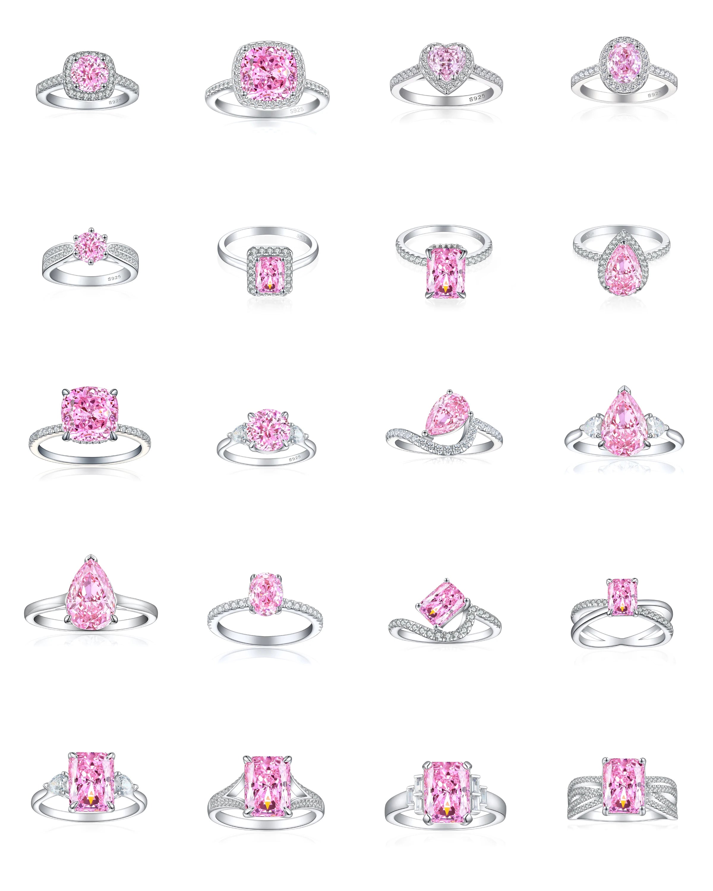 S925 Sterling Silver High Carbon Diamond Ring Light Luxury 5ct Ice Flower Cut pink Diamond Color Zircon Ladies Ring Wholesale