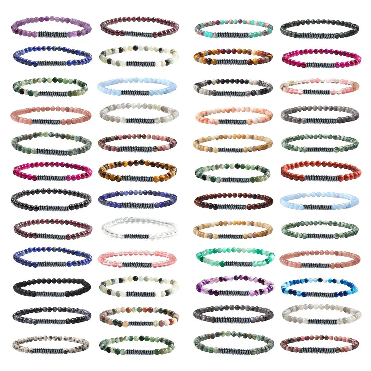 Natural Stone Adjustable Thin Round Gemstones Beaded Stretch Bohemian  Bracelets for Men Women Jewelry